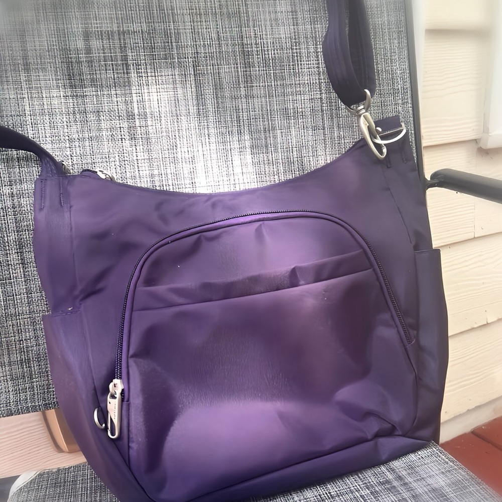 Travelon Anti-Theft Cross-Body Bucket Bag, Purple
